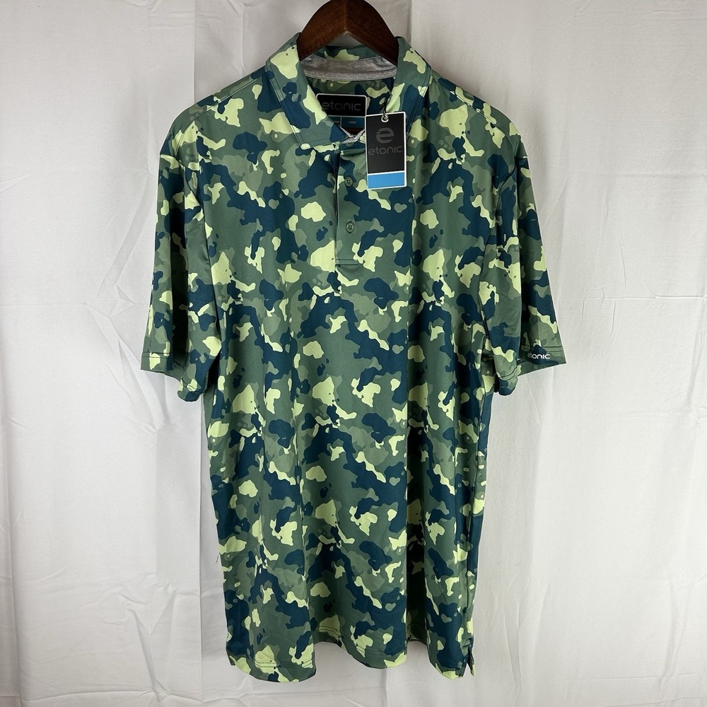 Etonic Polo Shirt Mens Large Green Golf Camo Print Athletic Performance‎ NWT